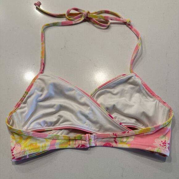 PINK Victoria’s Secret Floral Bikini Top Women’s Size Small Halter Neon Cut Out - Picture 3 of 7